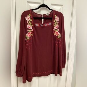 Jodifl SZ L burgundy floral embroidered long sleeve flowy goblincore fairycore